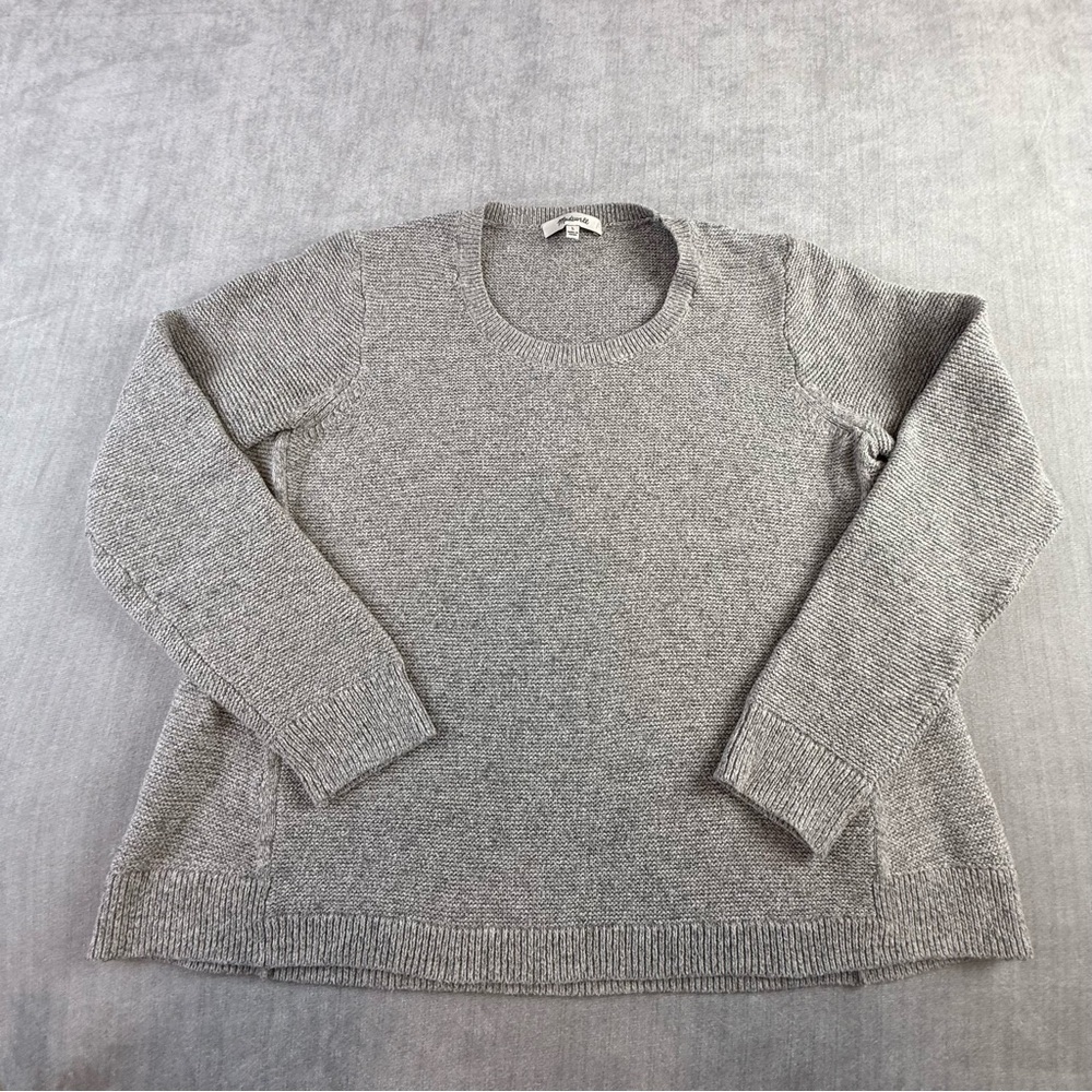 Madewell Womens Gray Garter Stitch Crewneck Pullover Sweater Size L Large